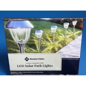 MEMBER'S MARK Stainless Steel LED SOLAR PATH LIGHTS. 5 Pack. 14 Lumens New